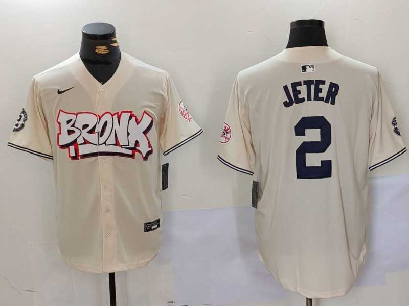 Men%27s New York Yankees #2 Derek Jeter Cream Limited Stitched Baseball Jersey->milwaukee brewers->MLB Jersey